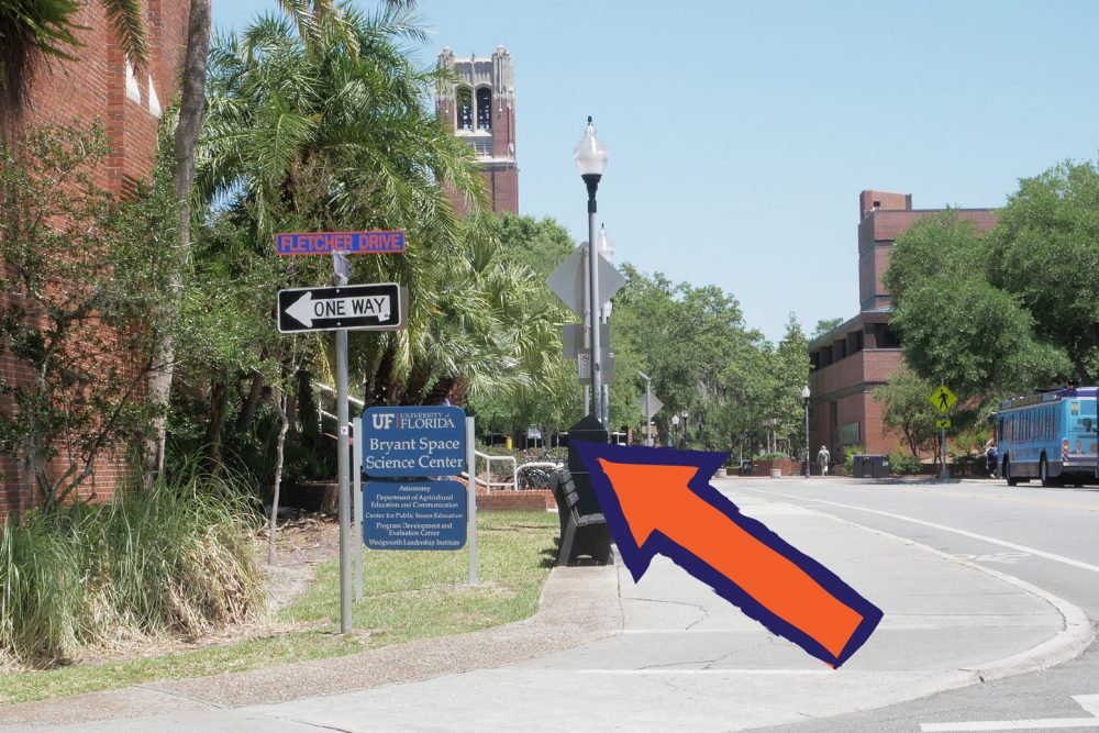 Arrow pointing toward Bryant Space Science Center