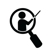 magnifying glass over a teacher with a pointer
