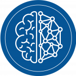 Ai badge with brain and computer circuits