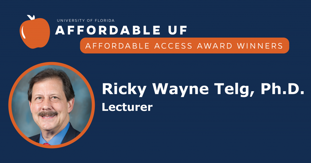 A graphic with awards info and a photo of Ricky Wayne Telg.