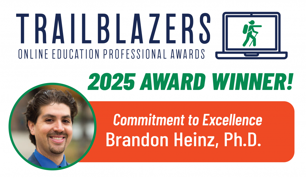 A graphic with the Trailblazers logo that says "Commitment to Excellence, Brandon Heinz, Ph.D."