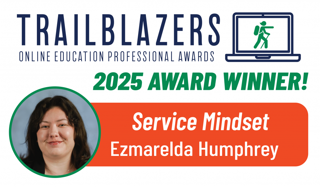 A graphic with the Trailblazers logo that says "Service Mindset Ezmarelda Humphrey"