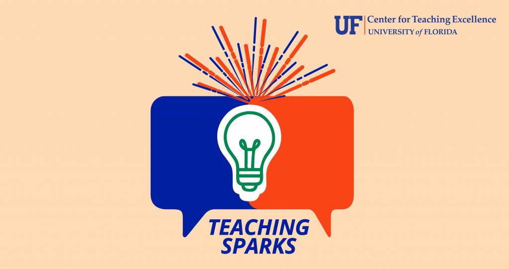 The Teaching Sparks logo with two speech bubbles overlapping with a green lightbulb, and sparks shooting out the top of it.  