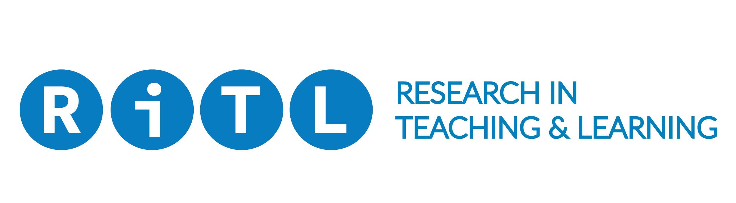Logo with blue letters in circles that spell out RiTL with text next to it that says Research in Teaching and Learning.